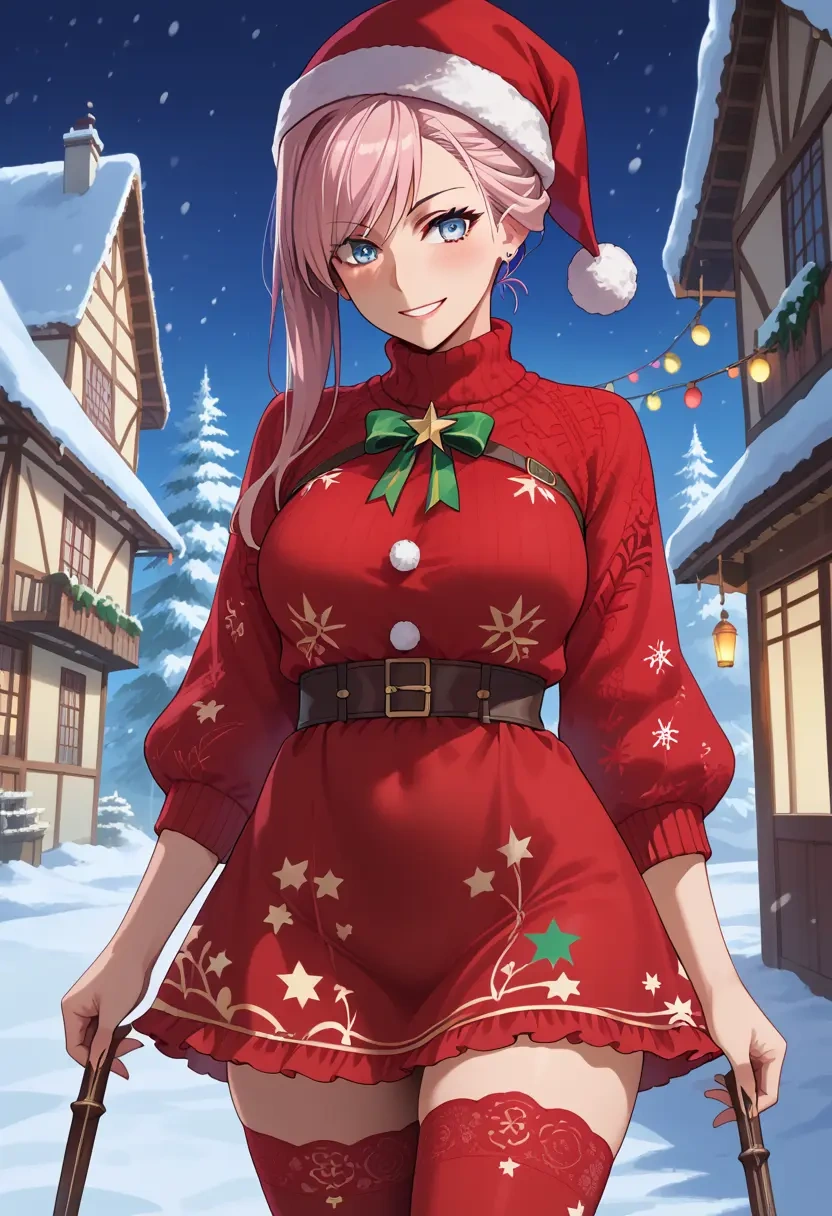 fate_(series),miyamoto_musashi_(swimsuit_berserker)_(fate),Christmas,sweater dress,stockings  - 