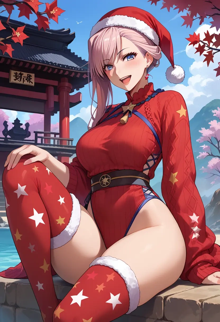 fate_(series),miyamoto_musashi_(swimsuit_berserker)_(fate),Christmas,sweater dress,stockings  - 