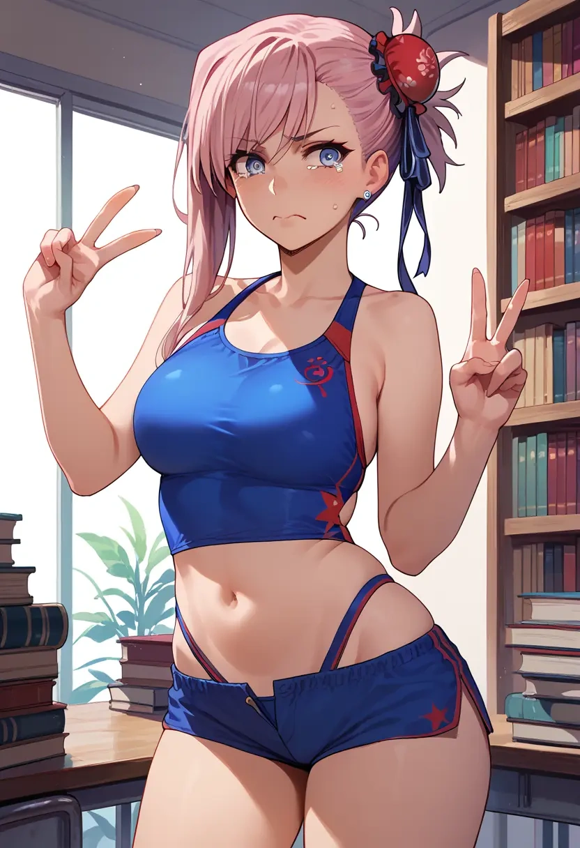 fate_(series),miyamoto_musashi_(swimsuit_berserker)_(fate),graphic tee,shorts,sneakers  - 