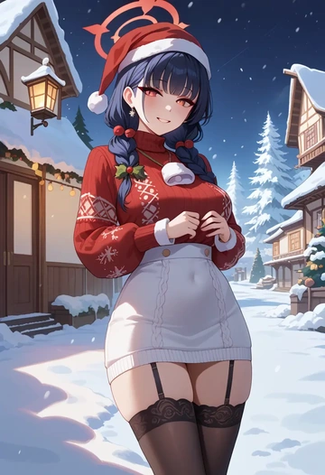 blue_archive,miyu_(blue_archive),sweater,stockings,Thigh garters  - AI generated anime art