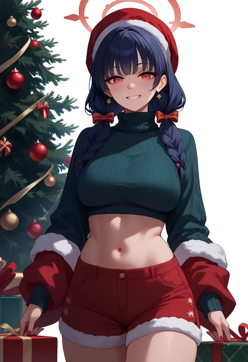 blue_archive,miyu_(blue_archive),Christmas,red velvet shorts,turtleneck sweater  - 