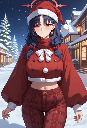 blue_archive,miyu_(blue_archive),Christmas,plaid trousers  - AI generated anime art