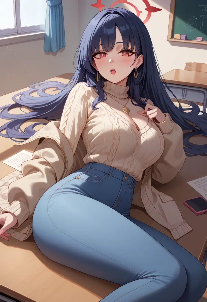 blue_archive,miyu_(blue_archive),teacher, sweater, jeans shorts  - 