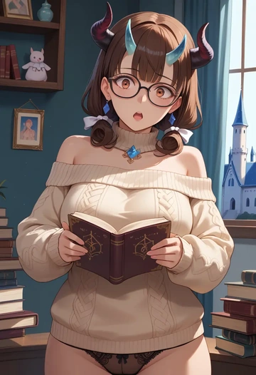 fate_(series),miyu_edelfelt,sweater,panties,off-shoulder,glasses,sexy  - AI generated anime art