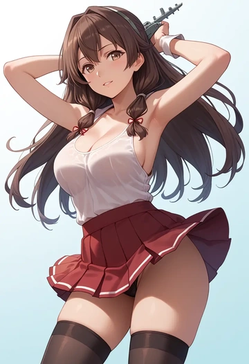 kantai_collection,miyuki_(kancolle),mini skirt,stockings  - AI generated anime art