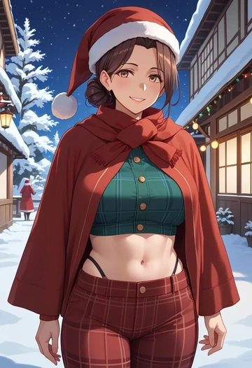 kantai_collection,miyuki_(kancolle),Christmas,plaid trousers  - AI generated anime art