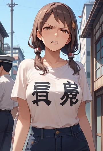 kantai_collection,miyuki_(kancolle),handwritten script shirt,dolphin shorts  - AI generated anime art