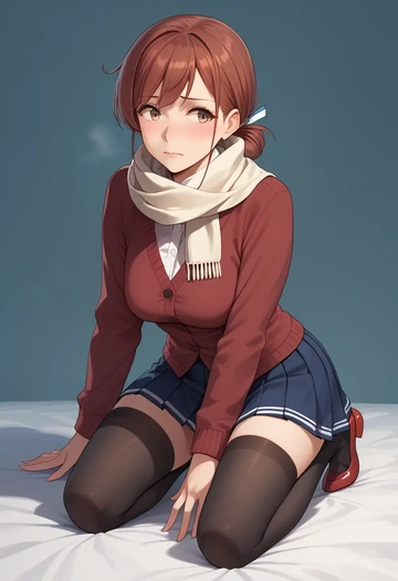 kantai_collection,miyuki_(kancolle),winter,student uniform,cardigan  - AI generated anime art