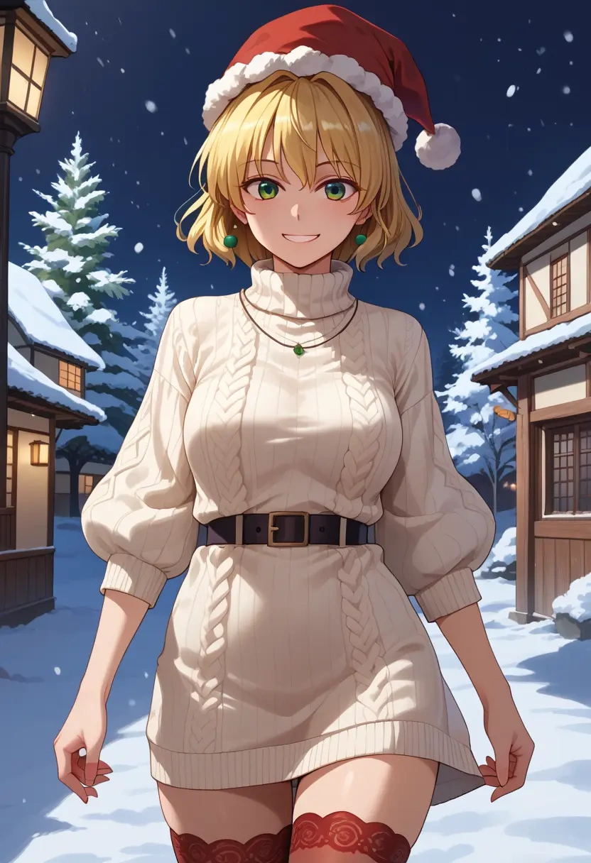 touhou,mizuhashi_parsee,Christmas,sweater dress,stockings  - 