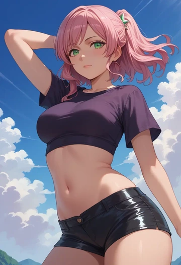 aria_(manga),mizunashi_akari,leather,shorts,crop top  - AI generated anime art