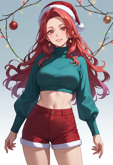 zombie_land_saga,mizuno_ai,Christmas,red velvet shorts  - AI generated anime art