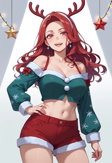 zombie_land_saga,mizuno_ai,Christmas,red velvet shorts  - AI generated anime art