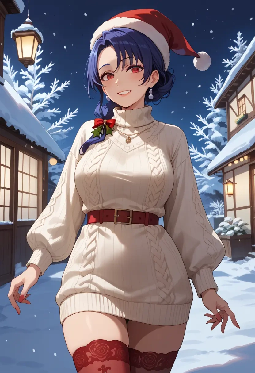 zombie_land_saga,mizuno_ai,Christmas,sweater dress,stockings  - 