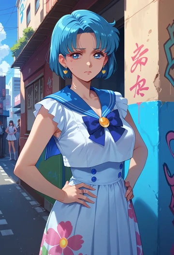 bishoujo_senshi_sailor_moon,mizuno_ami,floral graffiti blouse,dolphin shorts  - AI generated anime art