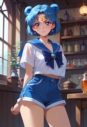 bishoujo_senshi_sailor_moon,mizuno_ami,graphic tee,shorts,sneakers  - AI generated anime art