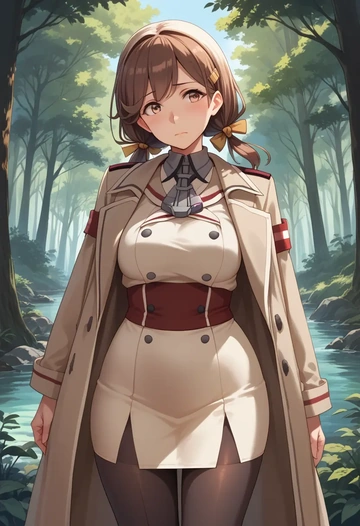 kantai_collection,mochizuki_(kancolle),coat,long,double-breasted,pencil skirt  - AI generated anime art