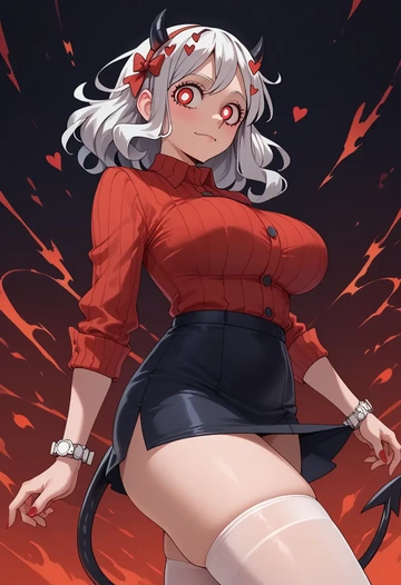 helltaker,modeus_(helltaker),mini skirt, stockings  - AI generated anime art