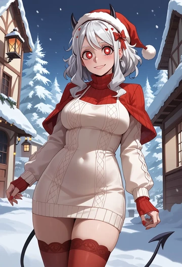 helltaker,modeus_(helltaker),Christmas,sweater dress,stockings  - AI generated anime art