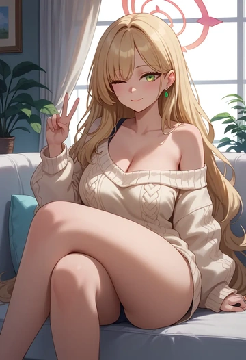 blue_archive,momoi_(blue_archive),off-shoulder,sweater  - AI generated anime art