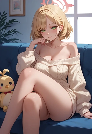 blue_archive,momoi_(blue_archive),off-shoulder,sweater  - AI generated anime art