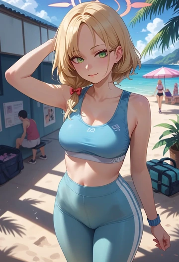 blue_archive,momoi_(blue_archive),yoga shorts, bra  - AI generated anime art