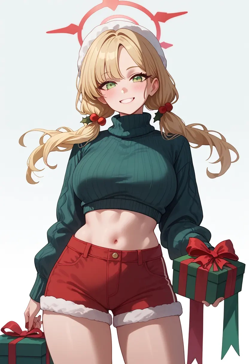 blue_archive,momoi_(blue_archive),Christmas,red velvet shorts,turtleneck sweater  - 