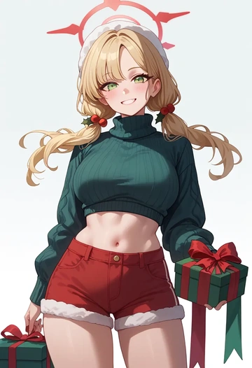 blue_archive,momoi_(blue_archive),Christmas,red velvet shorts,turtleneck sweater  - AI generated anime art