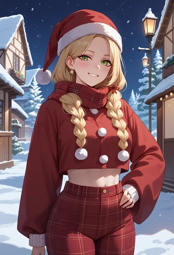 blue_archive,momoi_(blue_archive),Christmas,plaid trousers  - AI generated anime art