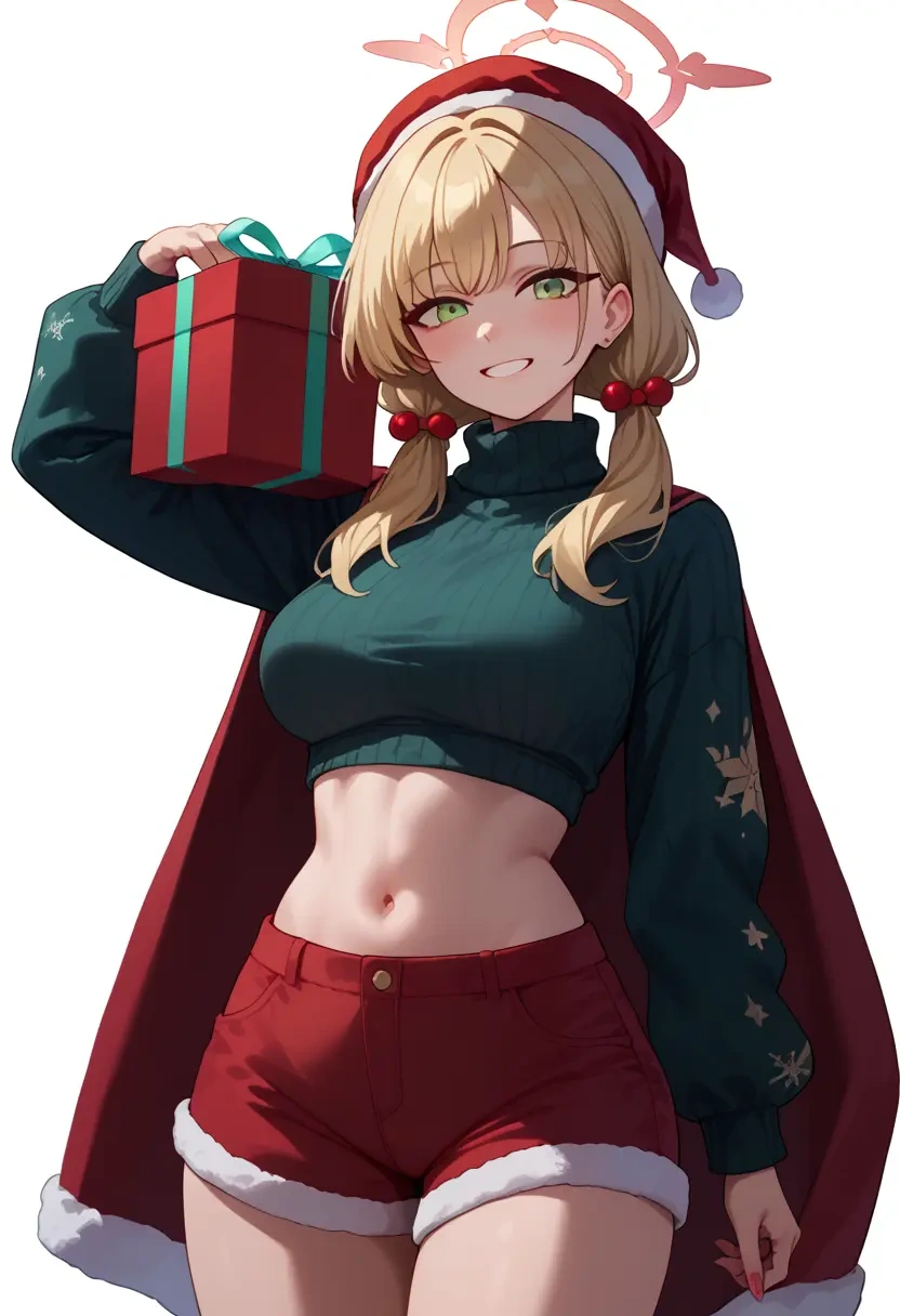 blue_archive,momoi_(blue_archive),Christmas,red velvet shorts,turtleneck sweater  - 