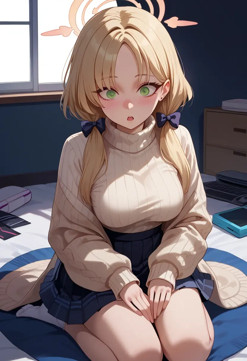 blue_archive,momoi_(blue_archive),skirt,pleated,turtleneck sweater  - 