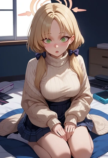 blue_archive,momoi_(blue_archive),skirt,pleated,turtleneck sweater  - AI generated anime art