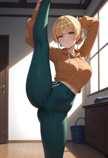 hololive,momosuzu_nene,yoga, standing split,sexy,  - AI generated anime art