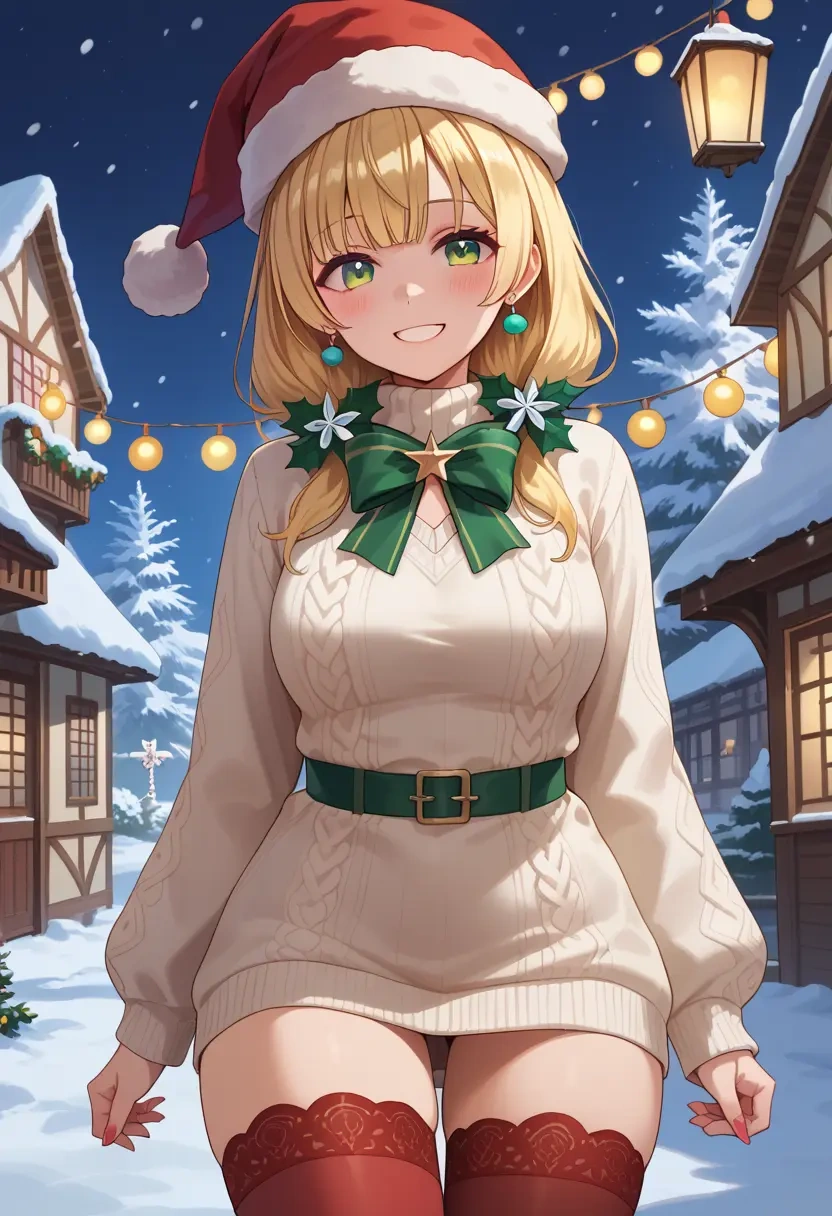 hololive,momosuzu_nene,Christmas,sweater dress,stockings  - 