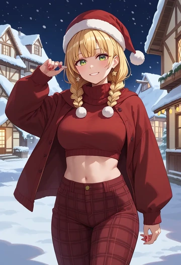 hololive,momosuzu_nene,Christmas,plaid trousers  - AI generated anime art