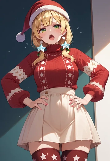 hololive,momosuzu_nene,Christmas,sweater dress,stockings  - AI generated anime art