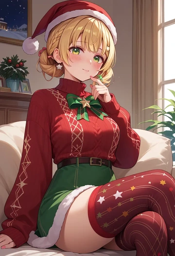 hololive,momosuzu_nene,Christmas,sweater dress,stockings  - AI generated anime art