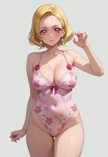 precure,momozono_love,swimsuit,floral print  - AI generated anime art