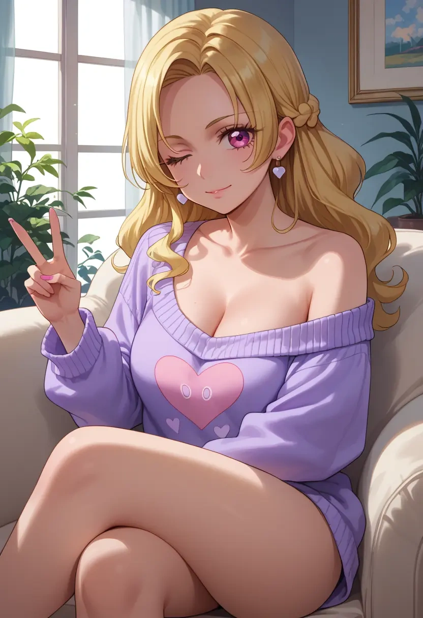 precure,momozono_love,off-shoulder,sweater  - 