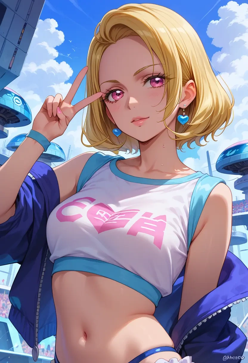 precure,momozono_love,crop top,athletic shorts  - 