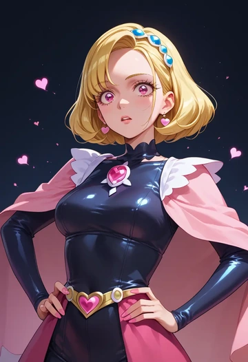 precure,momozono_love,black widow bodysuit,spiderweb cape,leather gloves  - AI generated anime art