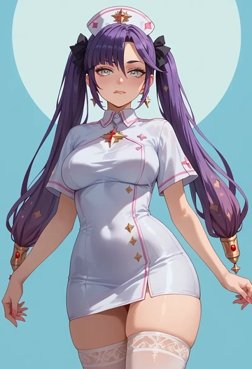 genshin impact,mona_(genshin_impact),nurse pantyhose,mini skirt, sexy  - AI generated anime art