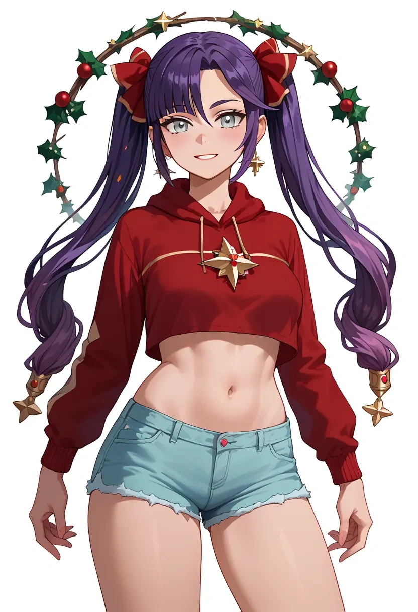 genshin impact,mona_(genshin_impact),Christmas,red velvet shorts  - 