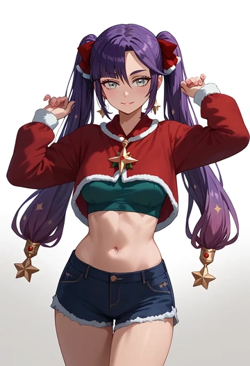 genshin impact,mona_(genshin_impact),Christmas,red velvet shorts  - AI generated anime art