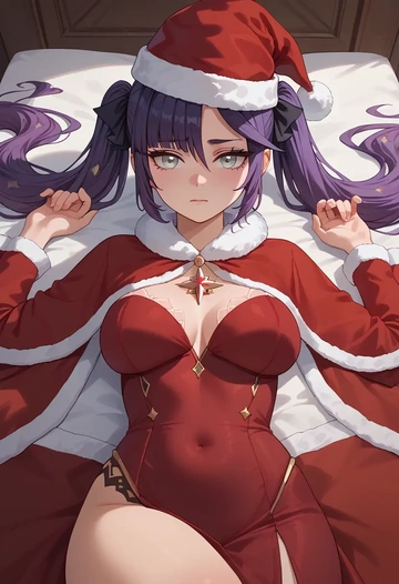 genshin impact,mona_(genshin_impact),Christmas,red velvet dress  - AI generated anime art