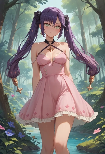 genshin impact,mona_(genshin_impact),silk slip dress  - AI generated anime art