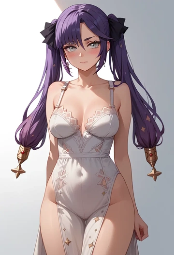 genshin impact,mona_(genshin_impact),silk slip dress  - AI generated anime art