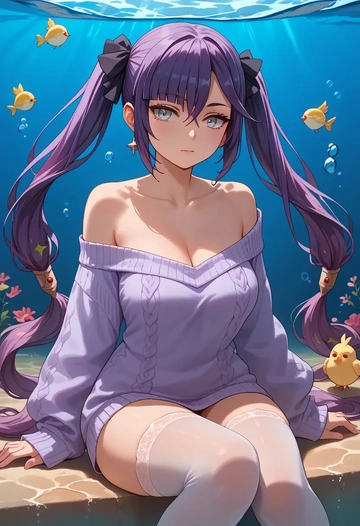 genshin impact,mona_(genshin_impact),off-shoulder,sweater  - AI generated anime art