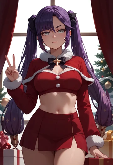 genshin impact,mona_(genshin_impact),Christmas,skirt  - AI generated anime art