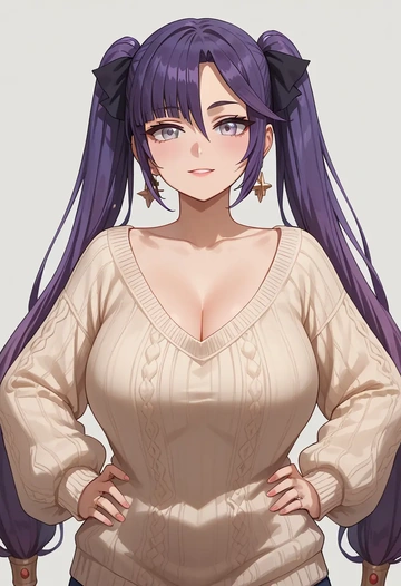 genshin impact,mona_(genshin_impact),sweater  - AI generated anime art