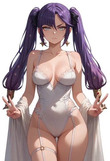 genshin impact,mona_(genshin_impact),silk slip dress  - AI generated anime art